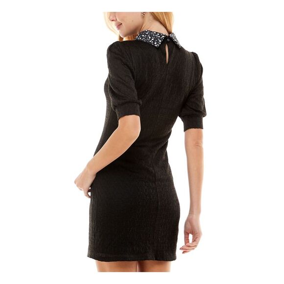 KINGSTON GREY Womens Tie Pouf Sleeve Peter Pan Collar Mini Party Sweater Dress - Picture 2 of 4